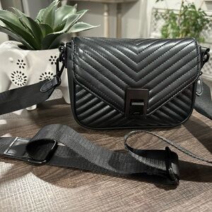 Aldo Black Quilted Chevron Crossbody with Adjustable Strap